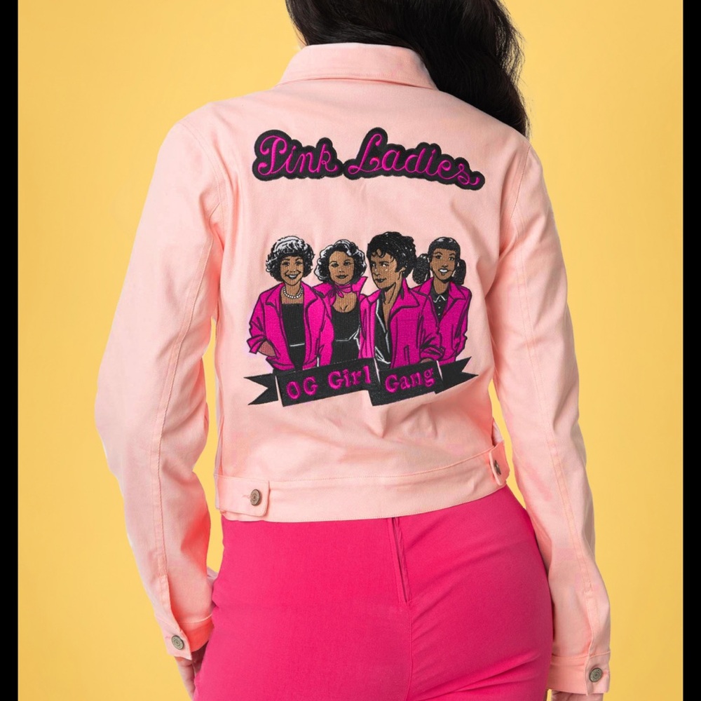 Unique Vintage 50s Grease Pink Ladies Denim Jacket Sz 16 1X